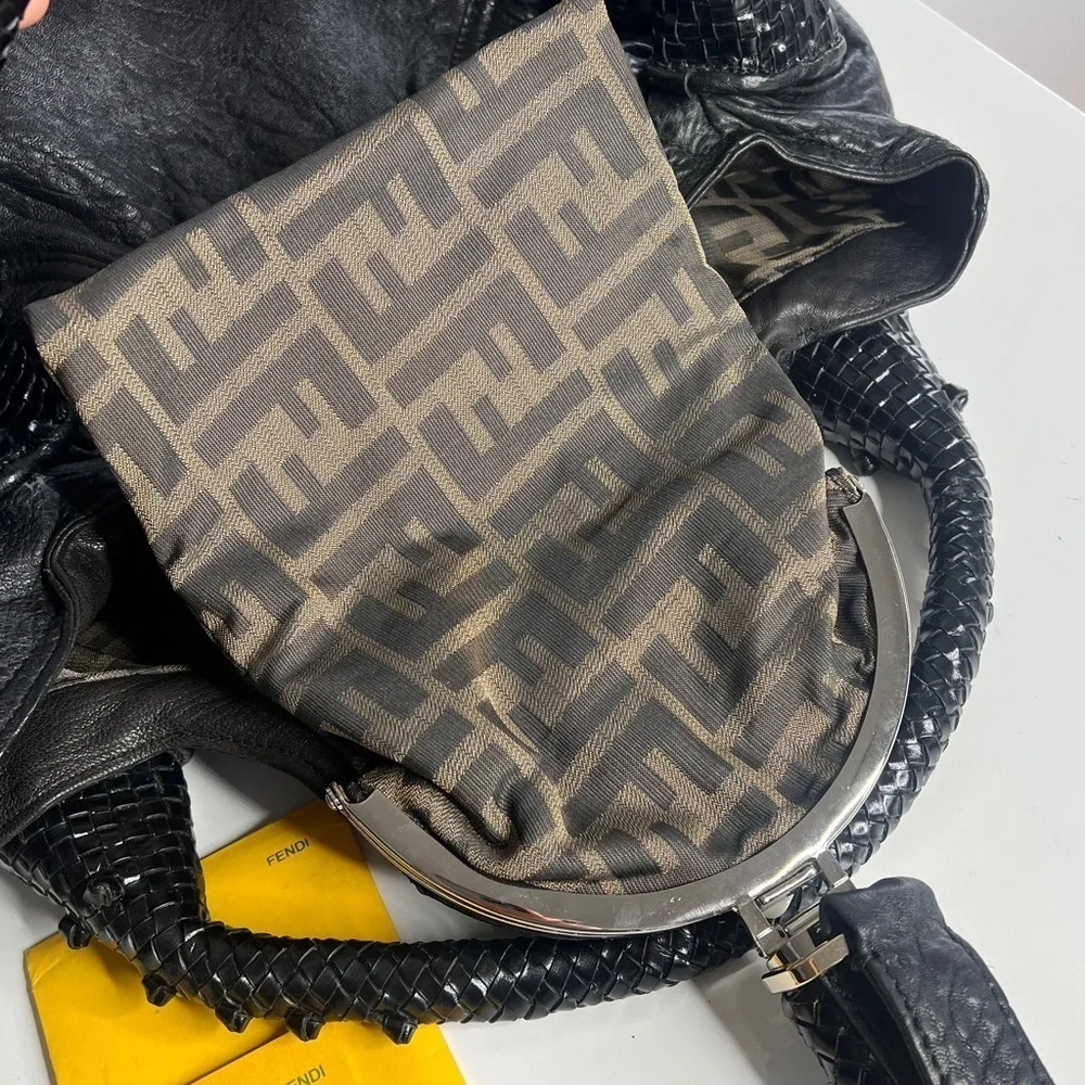 Fendi Small Spy Bag Black Lamb Leather Zucca Interior